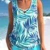 Cyan Tropical Print Lace Stitching Tankini Set -Rosewe Promotion Store 306609 P 1660121536503 1