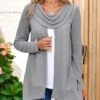Grey Cowl Neck Contrast Faux Two Piece Sweatshirt -Rosewe Promotion Store 306940 P 16617604078460
