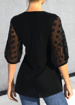 Mesh Stitching Lace Patchwork Black Blouse -Rosewe Promotion Store 307506 P 1657096398583