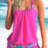 Wide Strap Geometric Print Hot Pink Tankini Set -Rosewe Promotion Store 307579 P 1655708499473