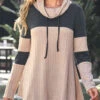 Drawstring Light Tan Cowl Neck Contrast Sweatshirt