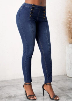 Mid Waist Denim Blue Skinny Jeans -Rosewe Promotion Store 308657 P 16584003570492