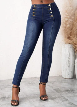 Mid Waist Denim Blue Skinny Jeans