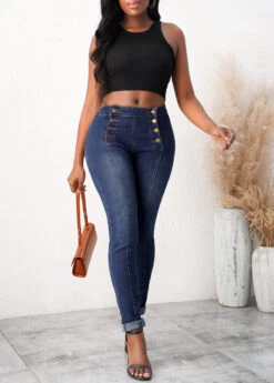 Mid Waist Denim Blue Skinny Jeans -Rosewe Promotion Store 308657 P 16584003584673