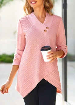 Dusty Pink V Neck Cross Hem Sweatshirt -Rosewe Promotion Store 309001 P 16632365533222