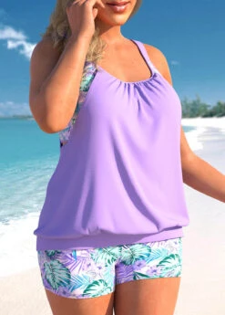 Light Purple Plus Size Floral Print Tankini Set -Rosewe Promotion Store 309102 P 1658304729129