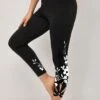 Floral Print Cutout Black Skinny Legging -Rosewe Promotion Store 309148 P 1658900846788