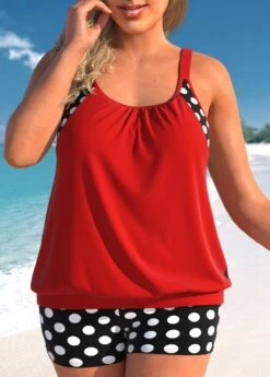 Polka Dot Red Plus Size Tankini Set