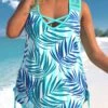Cyan Plus Size Tropical Print Lace Stitching Tankini Set -Rosewe Promotion Store 309553 P 1658109935971