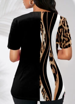 Leopard Asymmetric Hem Multi Color T Shirt -Rosewe Promotion Store 310071 P 1659583485812