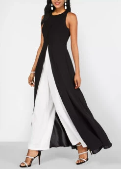 Contrast Black Round Neck Sleeveless Jumpsuit