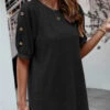 Decorative Button Half Sleeve Black T Shirt -Rosewe Promotion Store 310571 P 1659336261495