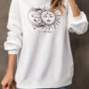 Sun And Moon Print White Long Sleeve Sweatshirt