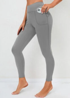 High Waisted Skinny Double Side Pockets Light Grey Leggings