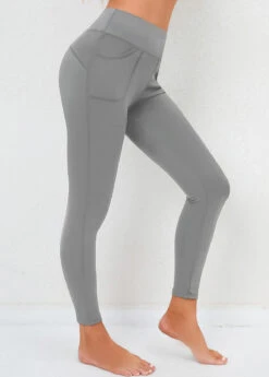 High Waisted Skinny Double Side Pockets Light Grey Leggings -Rosewe Promotion Store 310653 P 16615004125672
