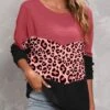 Dusty Pink Round Neck Leopard Sweatshirt -Rosewe Promotion Store 310671 P 1659511030550