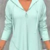 Mint Green Quarter Zip Drawstring Hoodie -Rosewe Promotion Store 310687 P 1660280604487