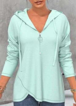 Mint Green Quarter Zip Drawstring Hoodie