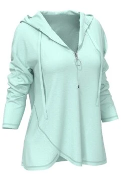 Mint Green Quarter Zip Drawstring Hoodie -Rosewe Promotion Store 310687 P 1660280606519