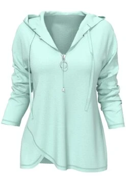 Mint Green Quarter Zip Drawstring Hoodie -Rosewe Promotion Store 310687 P 1660280606858