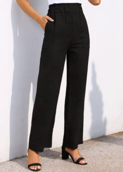 Pocket Wide Leg Black Elastic Waist Pants -Rosewe Promotion Store 310779 P 16630644113012