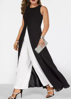 Plus Size Overlay Black Contrast Jumpsuit