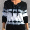 Tie Dye Print Black Split Neck Sweatshirt