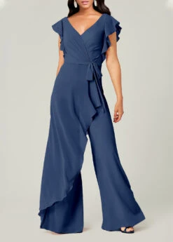 V Neck Blue Short Sleeve Jumpsuit -Rosewe Promotion Store 310928 P 1662342305518