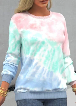 Tie Dye Print Ombre Long Sleeve Pink Sweatshirt -Rosewe Promotion Store 310937 P 1660703027061