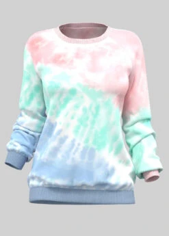 Tie Dye Print Ombre Long Sleeve Pink Sweatshirt -Rosewe Promotion Store 310937 P 1660703028419