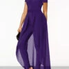 Cold Shoulder Short Sleeve Purple Jumpsuit
