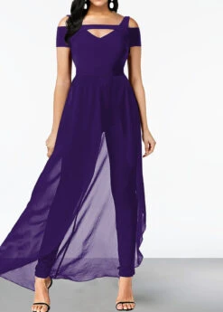 Cold Shoulder Short Sleeve Purple Jumpsuit -Rosewe Promotion Store 311165 P 1660292333578