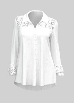 Lace Stitching White Turndown Collar Blouse -Rosewe Promotion Store 311203 P 1660280707023