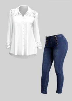 Lace Stitching White Turndown Collar Blouse -Rosewe Promotion Store 311203 P 1660280707849