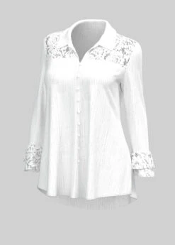 Lace Stitching White Turndown Collar Blouse -Rosewe Promotion Store 311203 P 1660280708744
