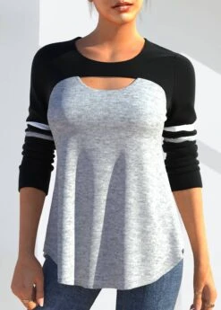 Black Cutout Detail Long Sleeve T Shirt