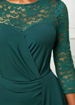 Lace Stitching 3/4 Sleeve Blackish Green Jumpsuit -Rosewe Promotion Store 311222 P 16668522185359