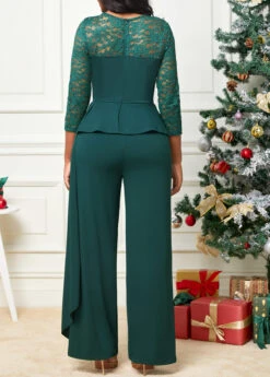 Lace Stitching 3/4 Sleeve Blackish Green Jumpsuit -Rosewe Promotion Store 311222 P 16668522186488