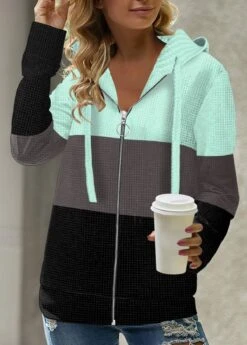 Drawstring Long Sleeve Zipper Closure Hoodie -Rosewe Promotion Store 311269 P 1660808989469