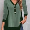 V Neck Long Sleeve Green T Shirt -Rosewe Promotion Store 311276 P 1661153180638