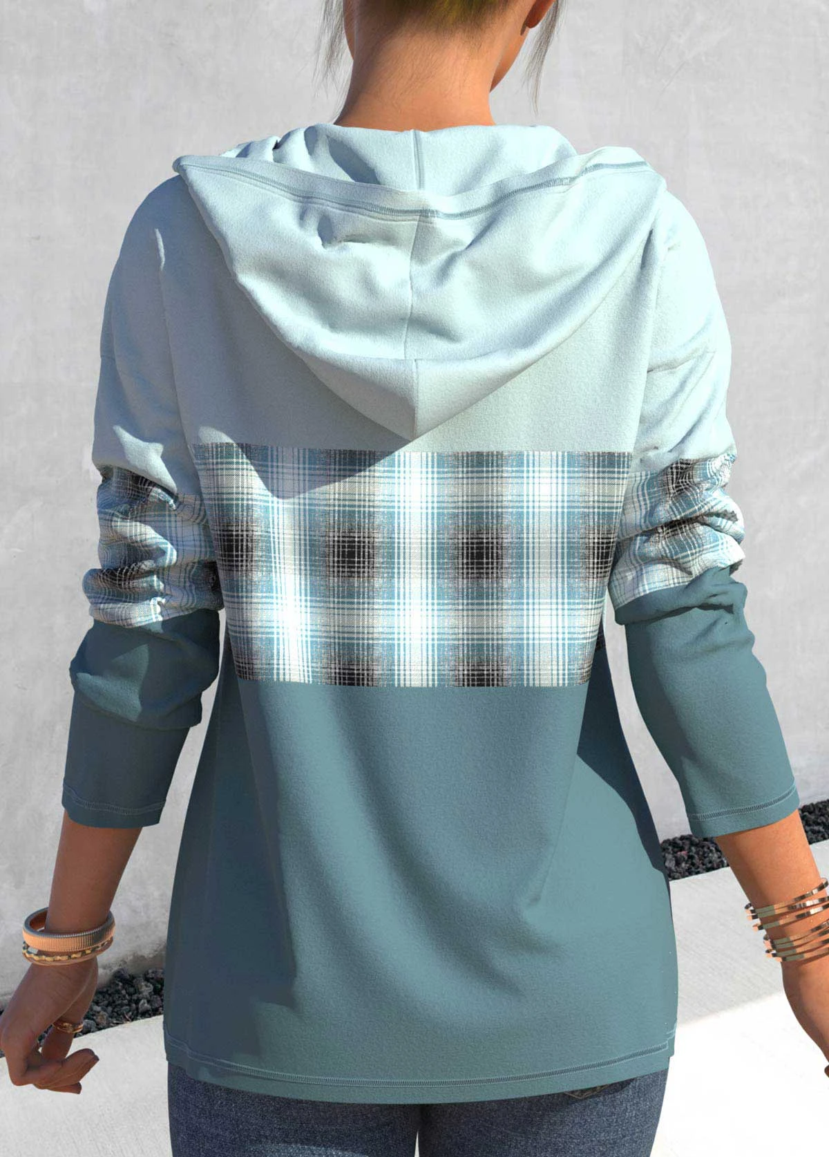 Multi Color Plus Size Tartan Print Drawstring Hoodie 7 Multi Color Plus Size Tartan Print Drawstring Hoodie - Image 5