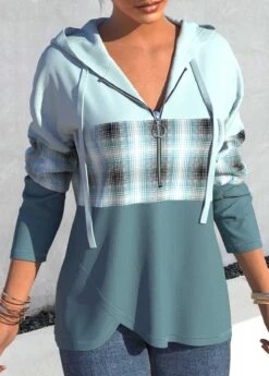 Quarter Zip Striped Long Sleeve Drawstring Hoodie -Rosewe Promotion Store 311291 P 1661849423876 1