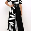 Black Pocket Brush Stroke Print Belted Jumpsuit 2 Black Pocket Brush Stroke Print Belted Jumpsuit -Rosewe Promotion Store 311320 P 1667269982087