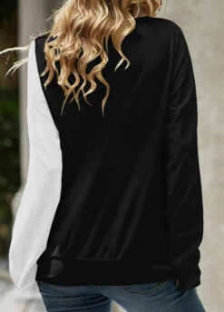 Floral Print Black Lace Up Long Sleeve Sweatshirt -Rosewe Promotion Store 311365 P 1660206062376