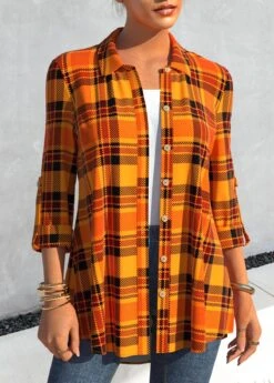 Orange Halloween Geometric Print Long Sleeve Blouse -Rosewe Promotion Store 311380 P 1662098415500