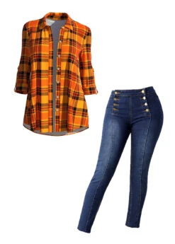 Orange Halloween Geometric Print Long Sleeve Blouse -Rosewe Promotion Store 311380 P 1662098417007