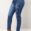 Butterfly Print Double Side Pockets Denim Blue Jeans -Rosewe Promotion Store 311471 P 16625461103312