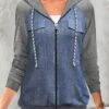Grey Faux Denim Decorative Pockets Hoodie -Rosewe Promotion Store 311507 P 1661310222034