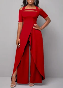Red Cold Shoulder Short Sleeve Jumpsuit 7 Red Cold Shoulder Short Sleeve Jumpsuit -Rosewe Promotion Store 311585 P 1667444812528