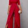 Red Cold Shoulder Short Sleeve Jumpsuit -Rosewe Promotion Store 311585 P 1667444812552